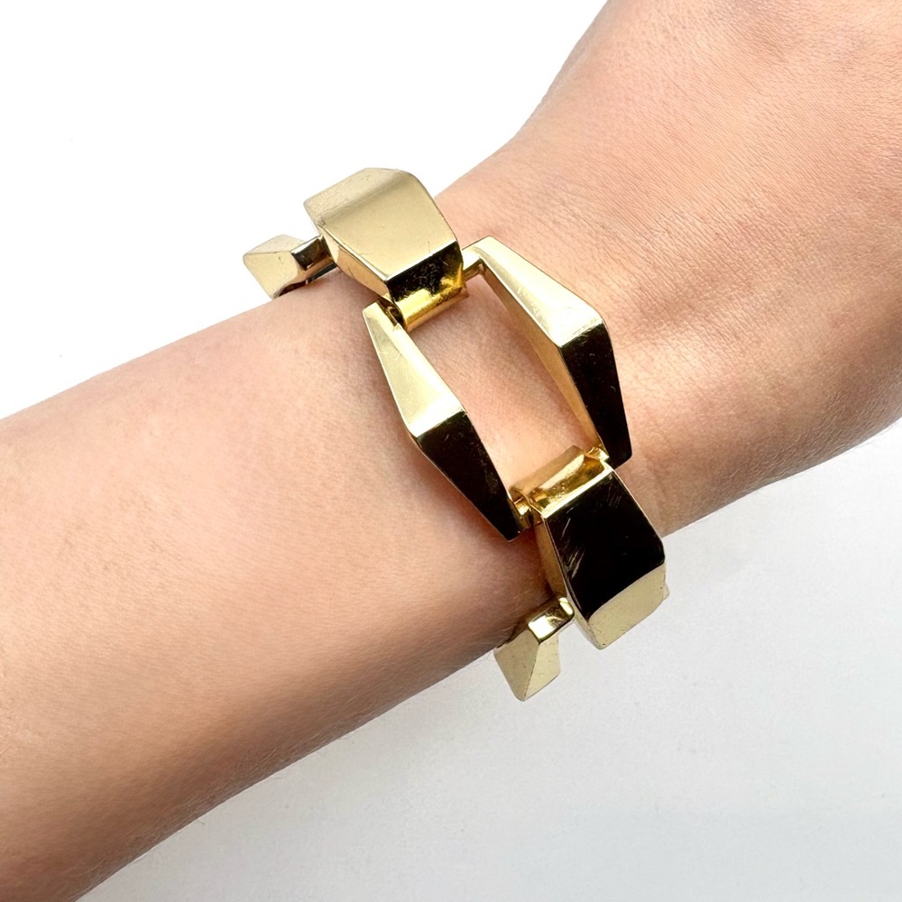 Armani Exchange Gold-Tone & Black Studded Leather Chain Link Bracelet
